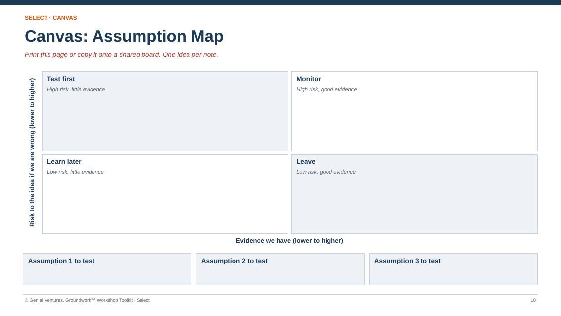 Printable canvas for Assumption Map