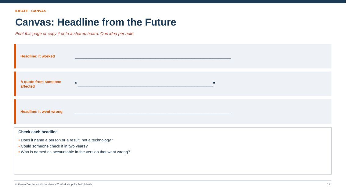Printable canvas for Headline from the Future